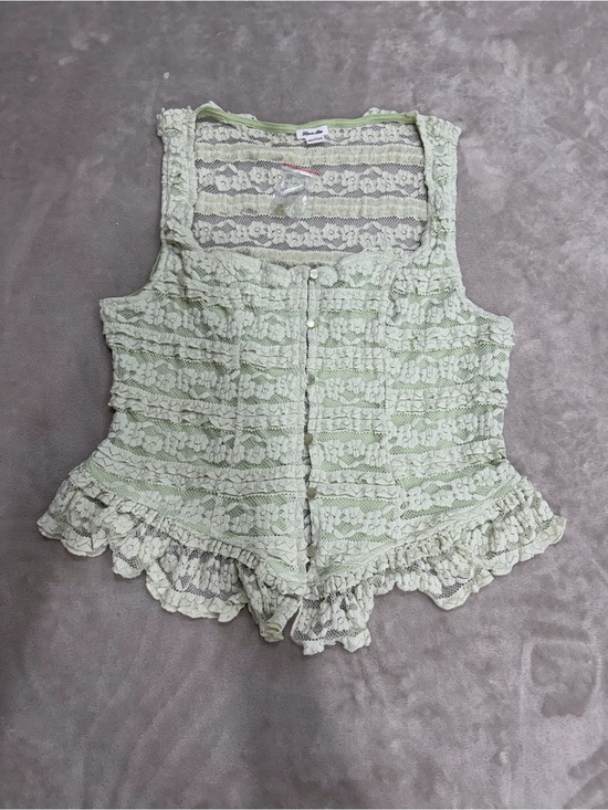 Kimchi Blue Tops - Kimchi Blue Urban Outfitters Lace Ruffle Peplum Top Green L Coquette Y2K